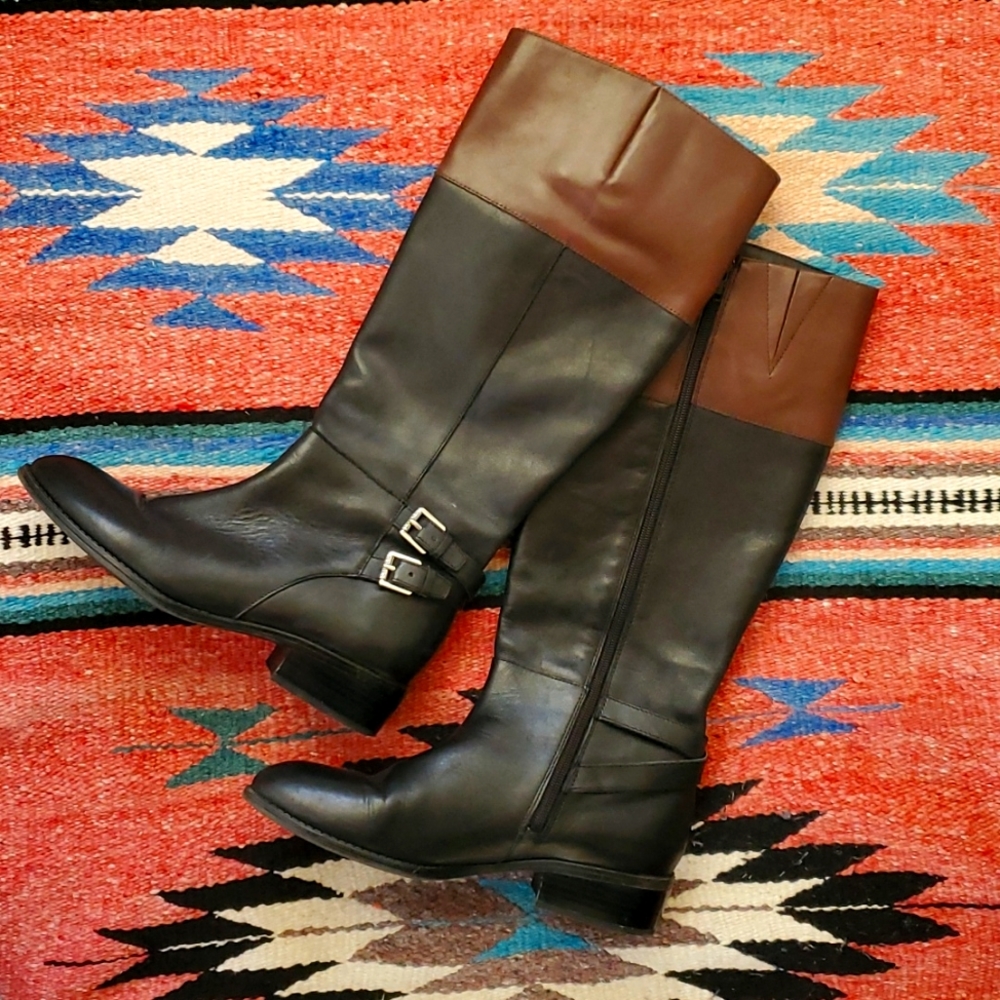 EUC Lauren Ralph Lauren Marba calf  Boots size 8 B black brown leather zippered